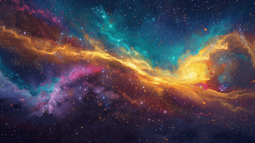 Cosmic nebula with swirling colors and twinkling stars, space art, highly detailed --ar 16:9