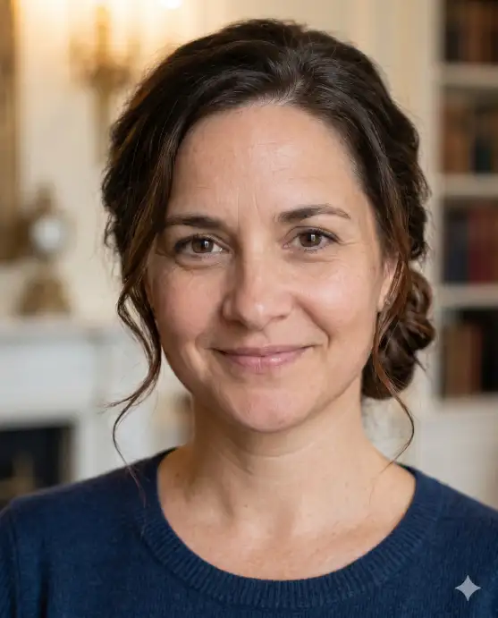 Create a realistic portrait using the uploaded photo, keeping the face and features identical. Change only the hairstyle to a soft, romantic updo with loose tendrils framing the face and a gently gathered low bun at the back. The color stays a natural dark brown. The person faces the camera with a calm, graceful expression. Use eye-level framing with soft, warm lighting and a softly blurred elegant background. Keep the result photorealistic and the face unchanged from the original. Use aspect ratio 4:5.