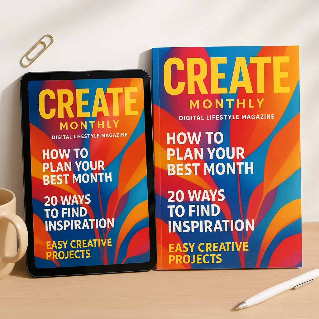 Create a playful mockup for "Aesthetic Productivity Pack", a set of digital stickers for planners. Display colorful sticker sheets beside a tablet showing them in use. Use a pastel pink and sky blue desk setup with pencils and paperclips. The tone: fun, creative, and modern.