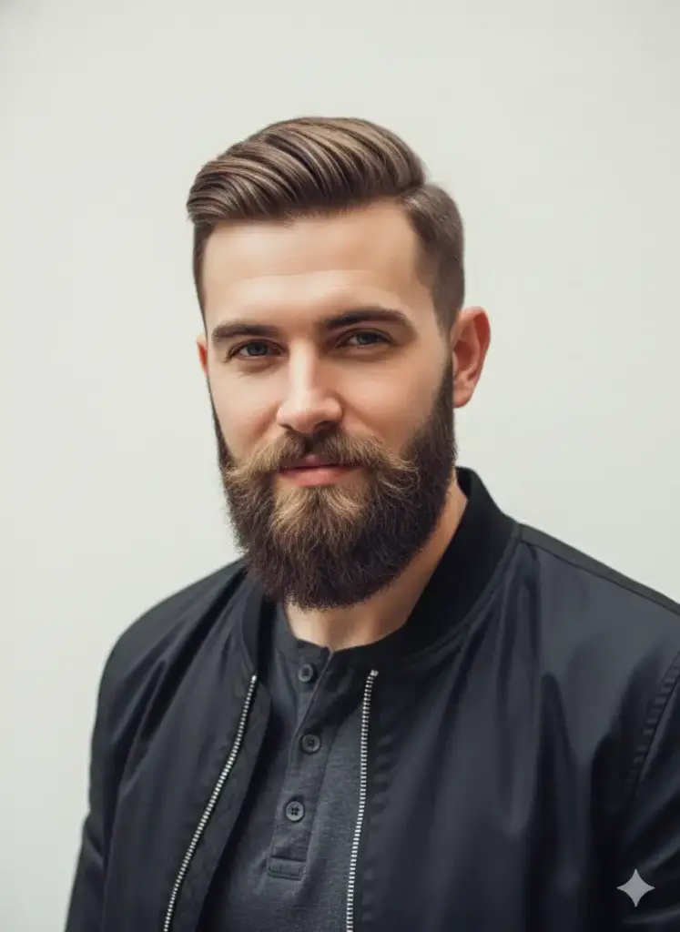 Create an ultra-clear and professional profile picture suitable for X, based on my photo of a man. He should be wearing a sharp, dark grey Henley shirt under a modern, unzipped black bomber jacket, giving a look that is both professional and approachable. The background should be a clean, solid, off-white or light grey wall with a subtle texture to avoid flatness. The lighting needs to be bright and professional, similar to a ring light, ensuring his face is perfectly lit with sharp focus on the eyes and no distracting shadows. The composition is a tight headshot from the upper chest up, with him looking directly at the camera with a confident, slight smirk.