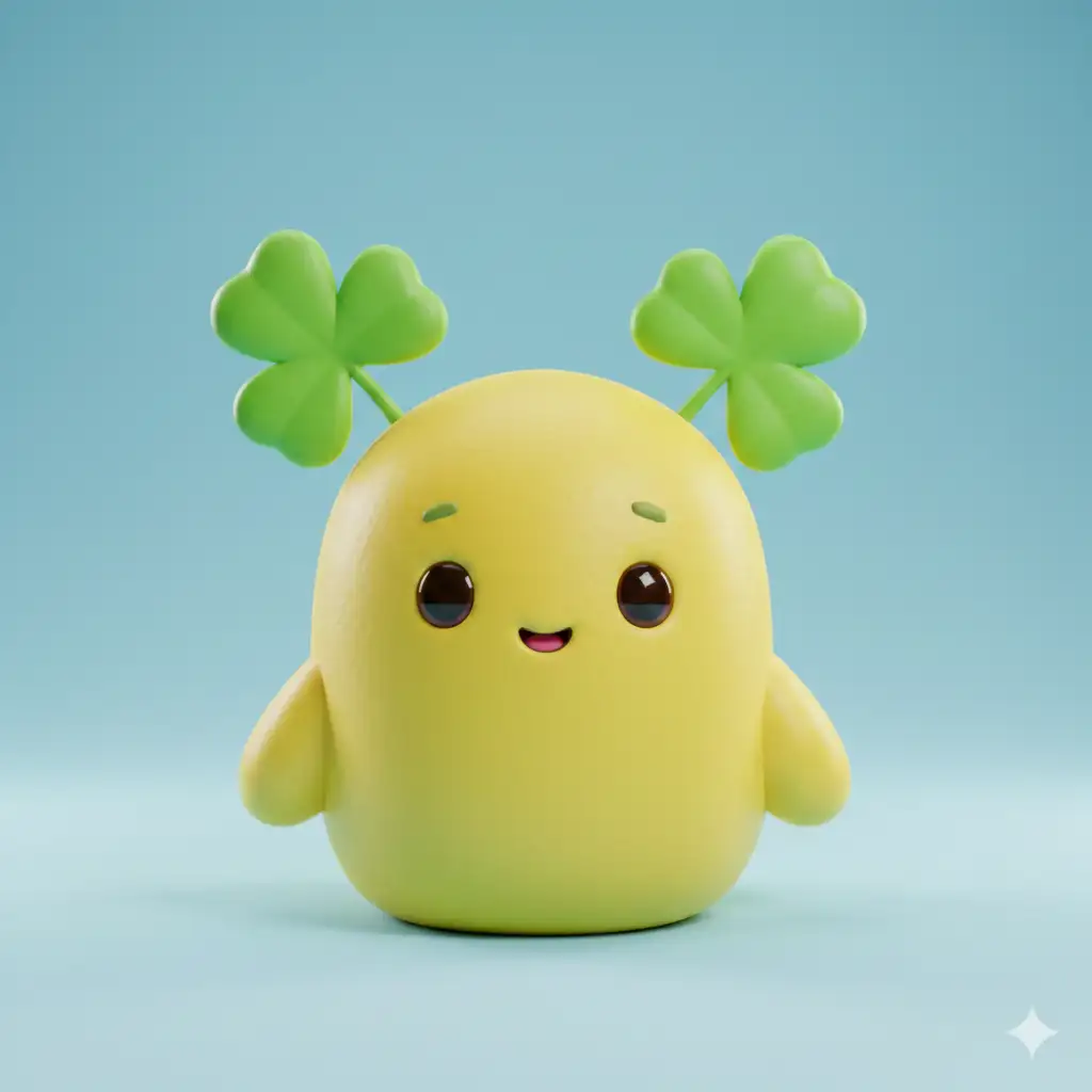 Create an ultra cute lemon yellow monster with floppy leaf ears and a soft, rounded marshmallow shaped body. Place the character on a smooth pale blue background. The monster has expressive eyes and a sweet little smile, with glossy highlights that add charm. The style is 3D cartoon with gentle subsurface glow, soft shadows, and high quality lighting inspired by Blender animations. The surface texture is smooth and plush-like, with vibrant solid colors. The overall design is simple, adorable, and full of personality. Use aspect ratio 1:1.