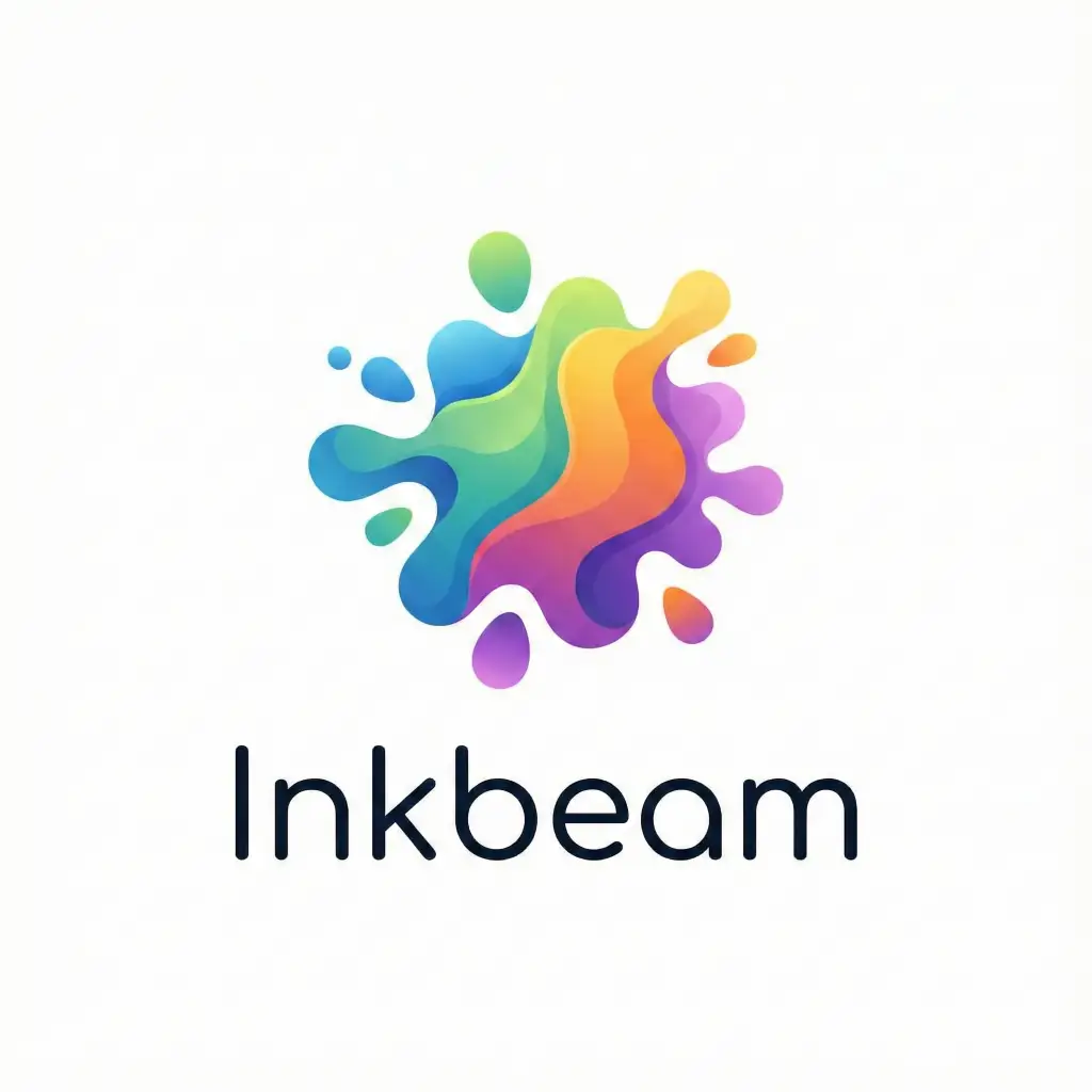 Create a colorful creative agency logo in aspect ratio 1:1. Use an abstract paint splash shape with multiple layered blobs and subtle gradients. Include the text Inkbeam in a minimalist sans serif placed below the icon.