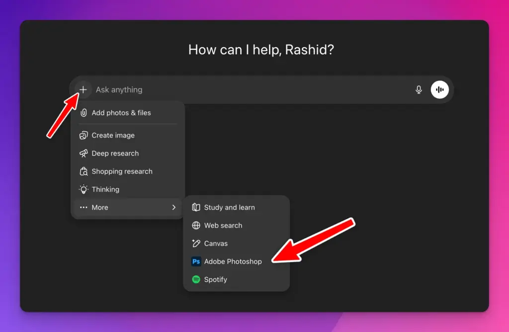 how to use photoshop in chatgpt