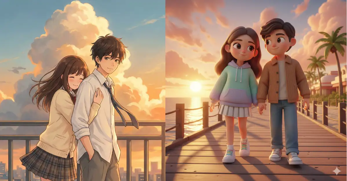 gemini prompts for cute couple illustrations