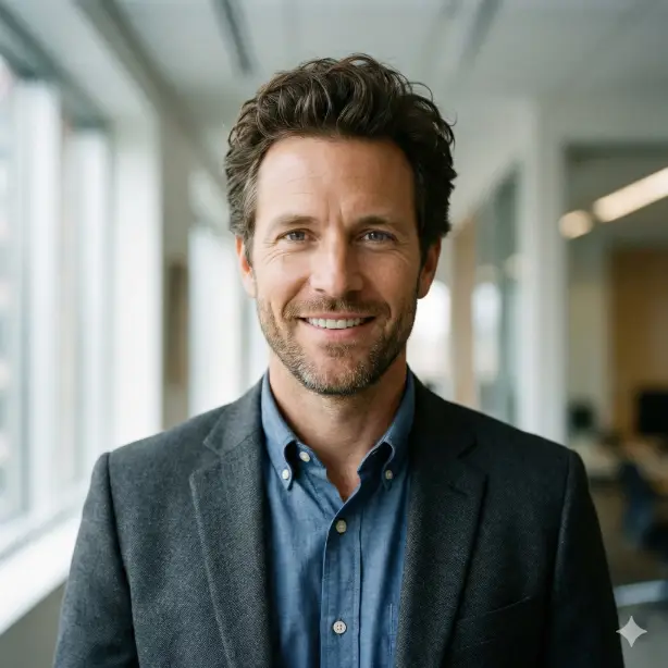 Create a realistic LinkedIn profile photo of a modern business professional captured in a head-and-shoulders composition. Use clean, diffused lighting with neutral color balance for a natural look. The background should be minimal and softly blurred to keep attention on the face. Ensure professional attire, fine facial detail, and a square 1:1 aspect ratio.