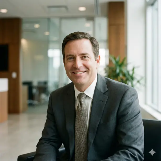 Create a realistic LinkedIn profile photo of a professional person standing or seated near a modern office environment, framed from the shoulders up. Use soft ambient daylight combined with gentle fill light for balanced exposure. The background should be lightly blurred and uncluttered. Keep the expression professional and friendly, with high realism, crisp focus, and a square 1:1 aspect ratio.