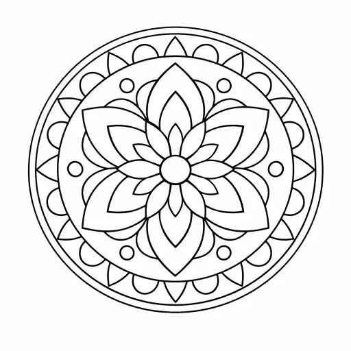 Create a minimalist mandala coloring page using simple lines, arcs, and repeating shapes. Avoid heavy details. Clean black outlines, modern coloring page style.
