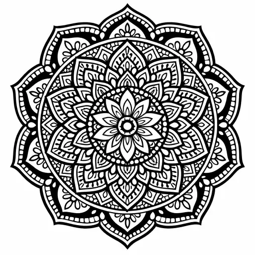 Create a high-contrast mandala coloring page using thick outer lines and fine inner details. Keep the design bold yet clean. No shading, white background.