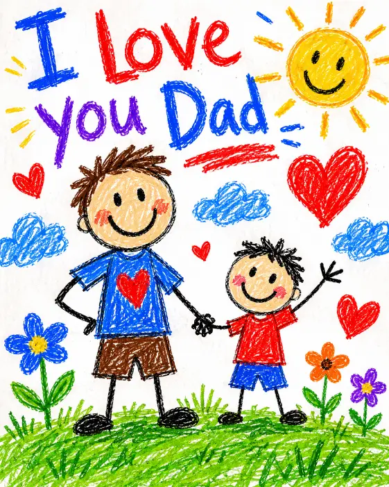 Create a Father's Day card with a cheerful illustration of gardening elements including a small potted plant, a watering can, and a hand trowel arranged together. Use a fresh natural palette of leaf green, terracotta, and cream. Add the text "Happy Father's Day to my favorite gardener" in a friendly rounded font at the top. Include small details like falling leaves and a tiny sun. Keep it warm, fresh, and inviting. Use aspect ratio 4:5.