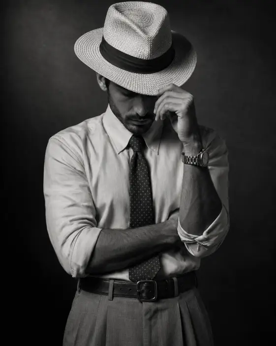 3. Black and White Fedora Portrait