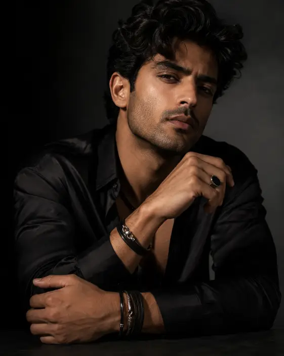 4. Moody Black Shirt Studio Portrait