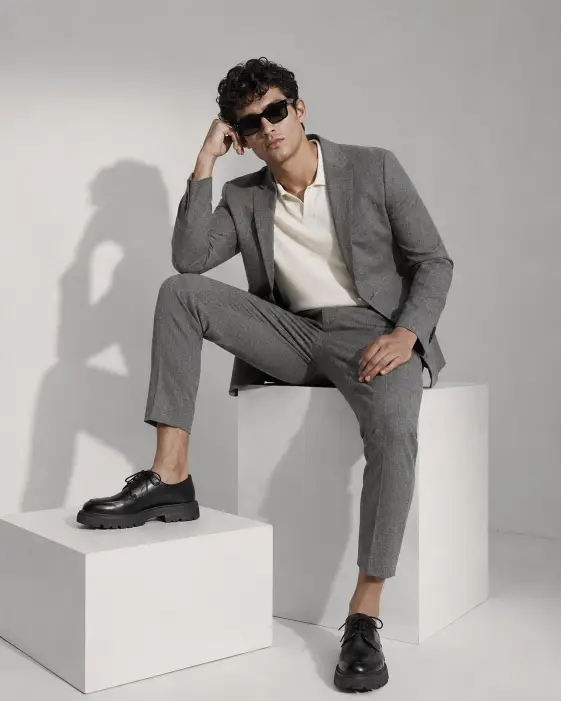 6. Grey Suit on a Studio Block