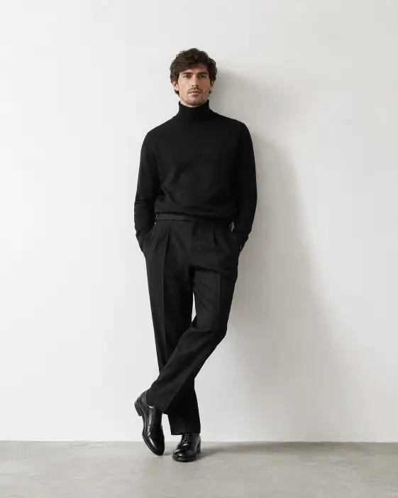 Black Turtleneck Against a Plain Wall
