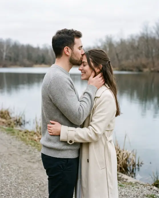 Forehead Kiss by the Lake