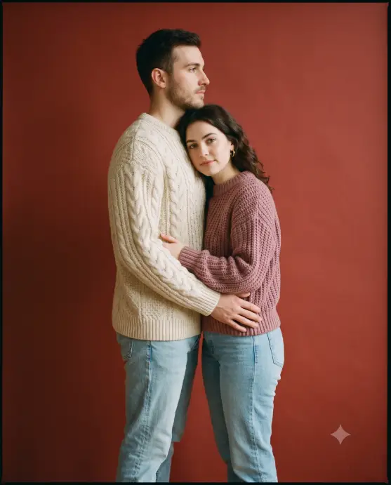 Studio Portrait Against a Deep Red Wall