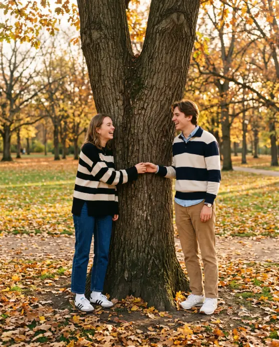 Autumn Park Under a Big Tree