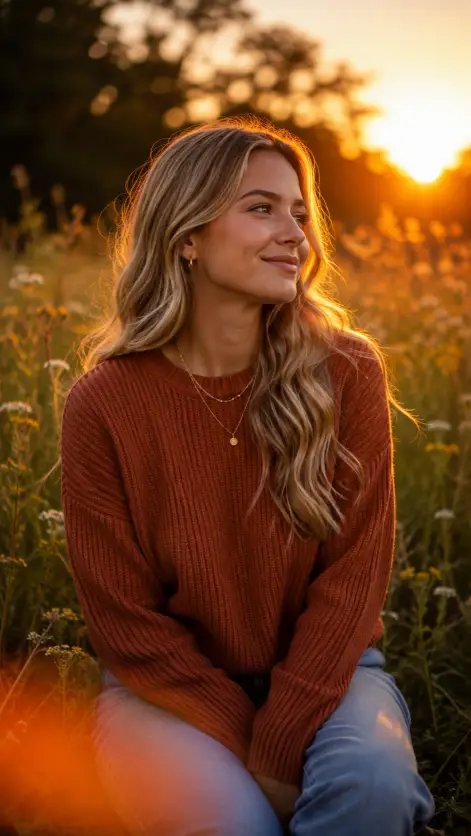 5. Wildflower Field in a Rust Sweater