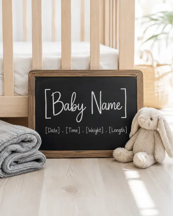 6. Chalkboard Birth Details Beside the Crib