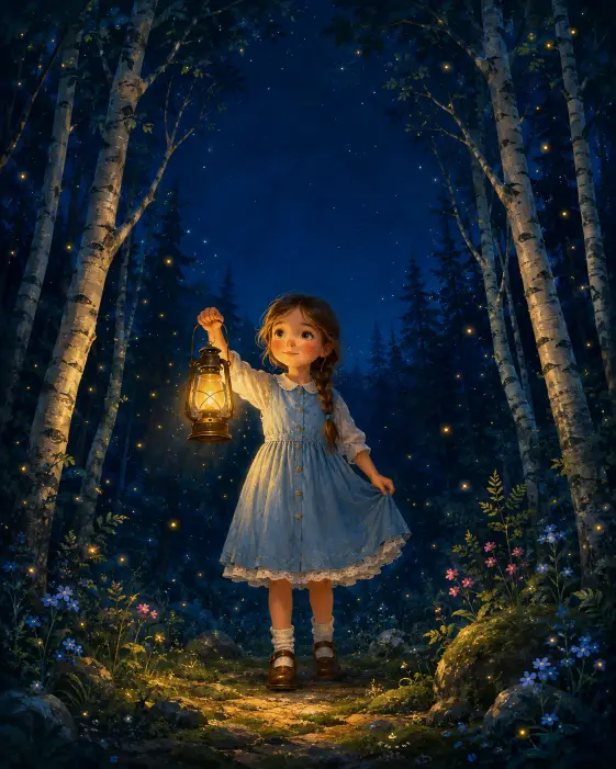 Night Forest Cover With a Glowing Lantern