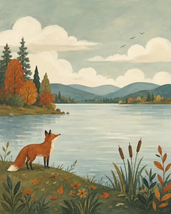 Flat Gouache Landscape With a Small Animal