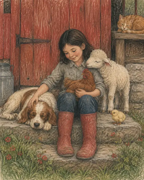 Soft Pencil and Crayon Farm Scene