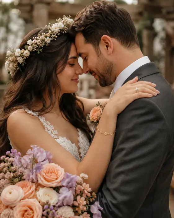 Forehead to Forehead With a Pastel Bouquet