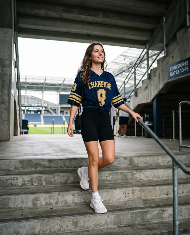 2. Stadium Steps in an Oversized Jersey