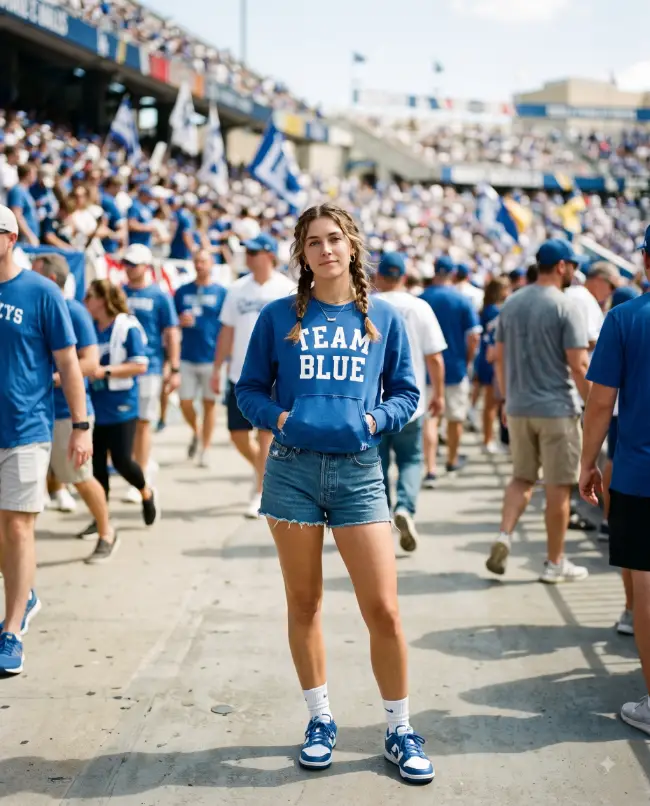 6. Cropped Sweatshirt and Denim Shorts