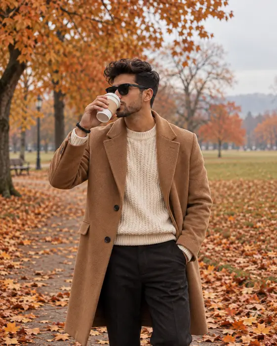 Coffee Walk in a Camel Coat