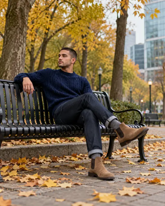 City Park Bench in a Navy Knit