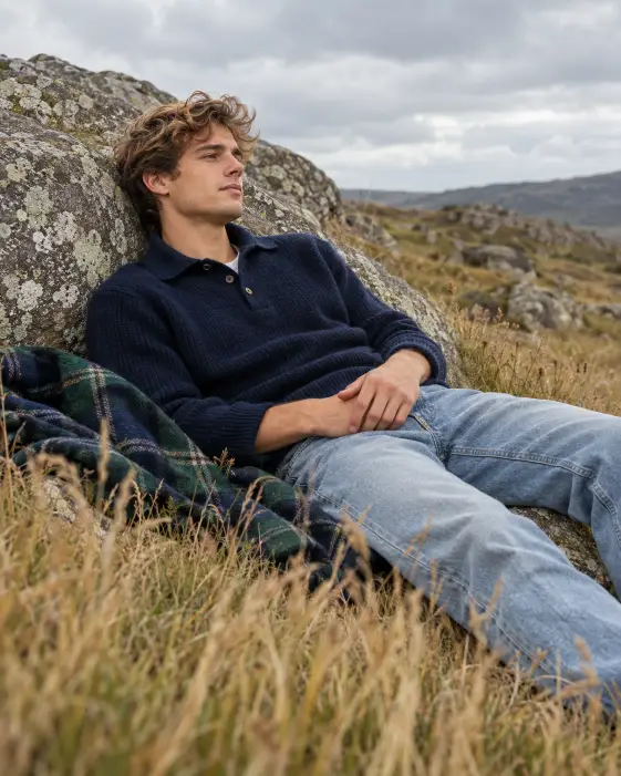Lying in the Grass Against a Boulder