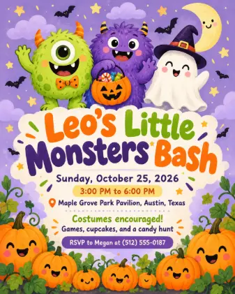 Little Monsters Kids' Halloween Party Invitation