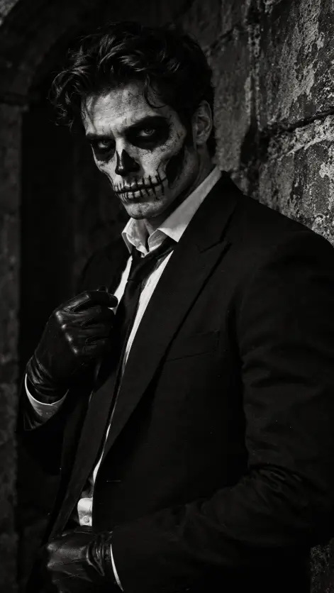 Skull Makeup in a Sharp Black Suit
