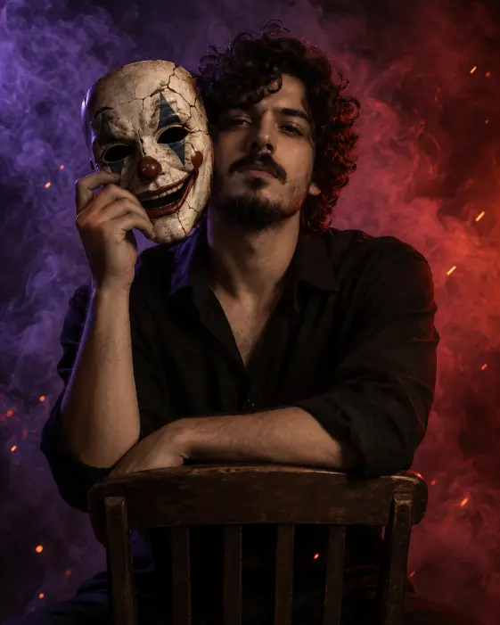 Holding the Clown Mask
