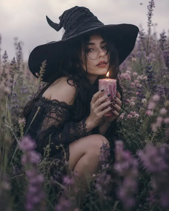 Witch in a Wildflower Field