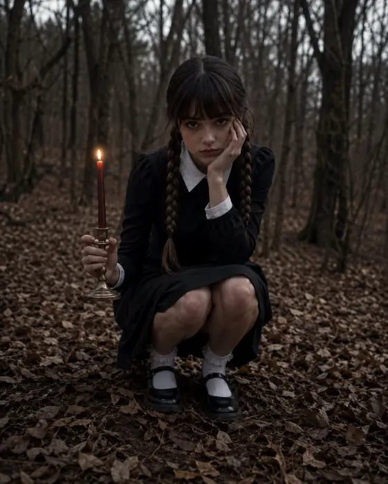 Gothic Schoolgirl With a Candlestick