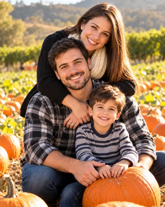 Layered Hug Pose Among the Pumpkins