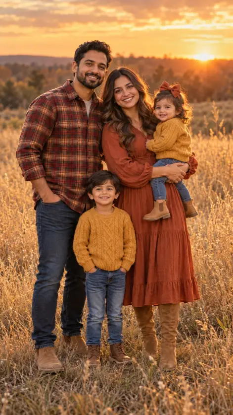 Sunset Field Portrait in Rust and Mustard