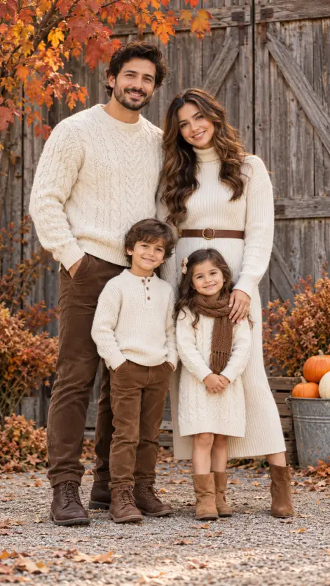 Cream Knitwear in Front of a Rustic Barn
