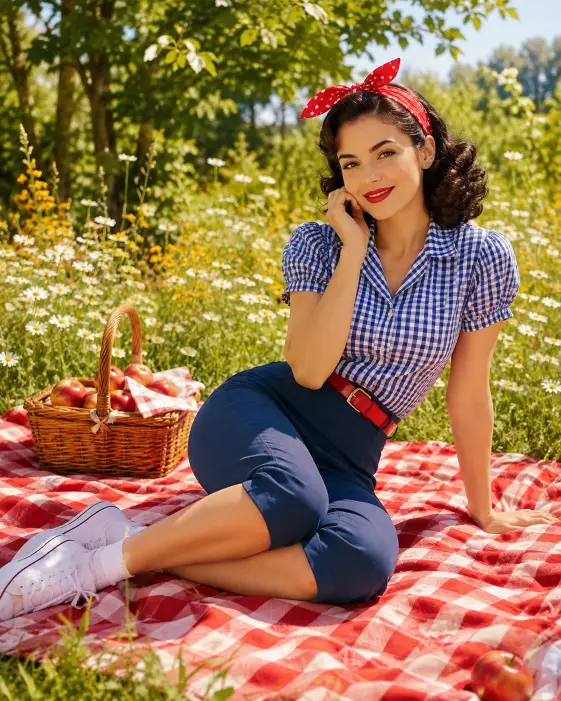 Gingham Blouse and Capri Pants at a Summer Picnic