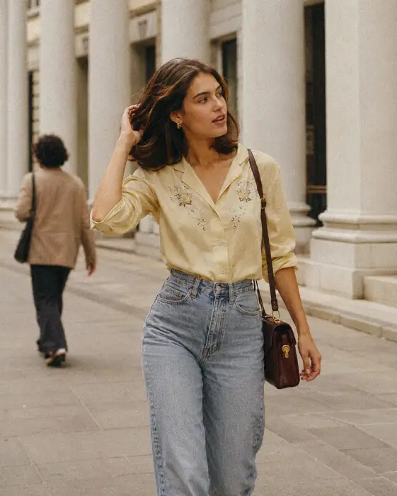 Embroidered Blouse and High-Waisted Jeans
