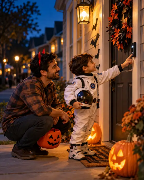 Father and Son at the Doorbell