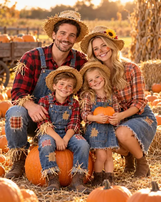 Pumpkin Patch Scarecrow Family