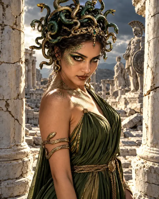 Medusa With Gold Snake Headpiece