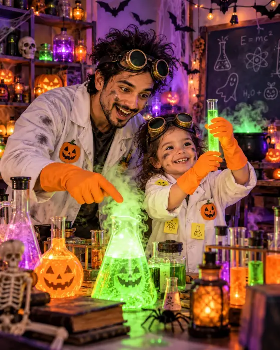 Parent and Kid Pumpkin Mad Scientists