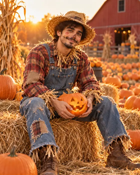 Pumpkin Patch Scarecrow at Golden Hour