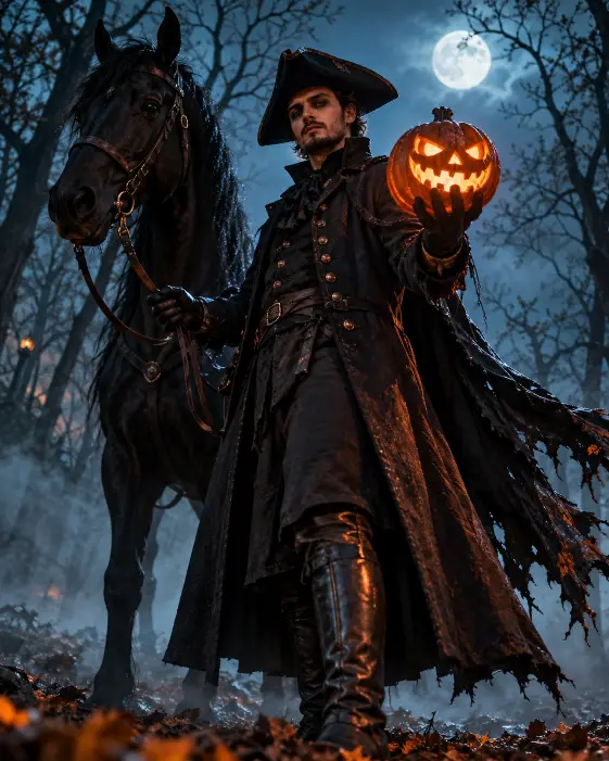 Headless Horseman Rider in a Misty Forest