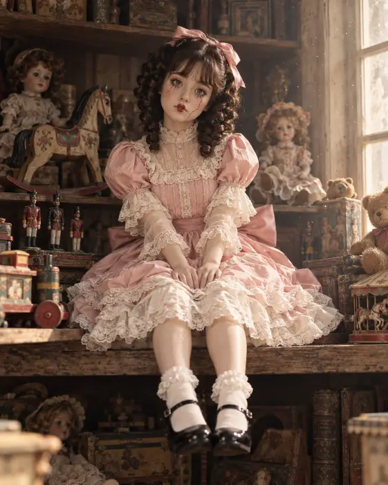Porcelain Doll in an Antique Toy Shop