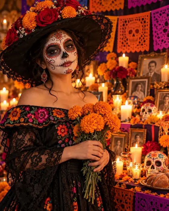 Day of the Dead Catrina Among Marigolds