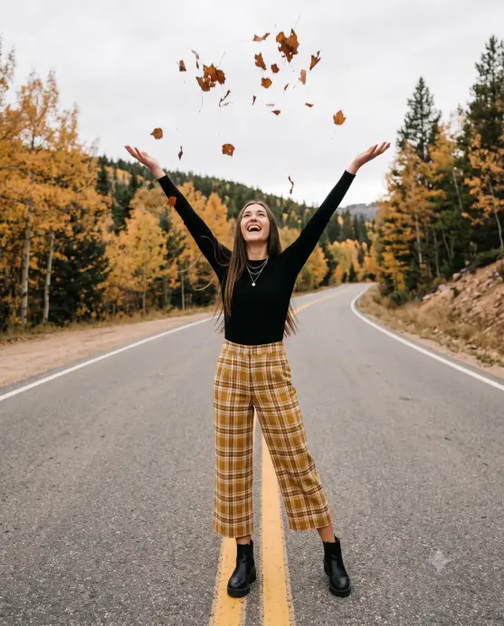 Leaf Shower on an Open Mountain Road